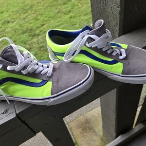 Vans Neon Green and Gray Sneakers with Blue Highlights